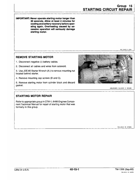 John Deere 9940 Cotton Picker Service & Repair Manual TM1356
