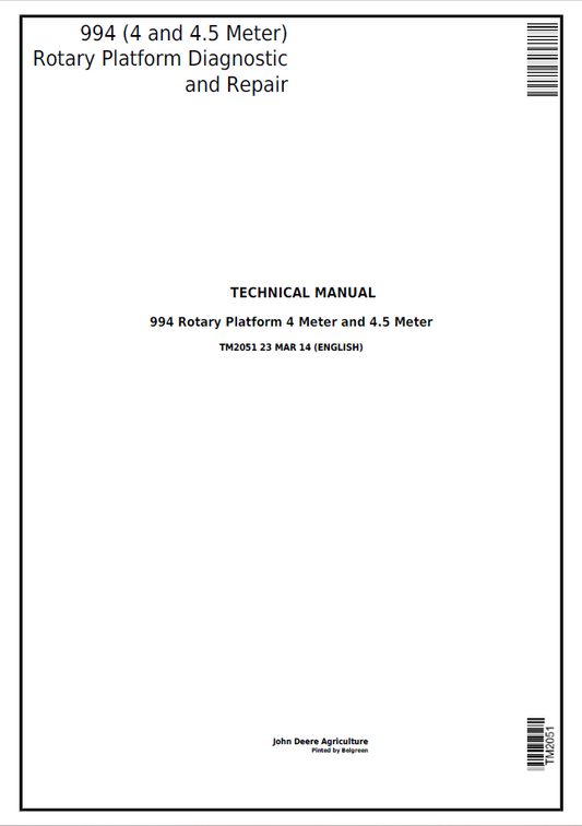John Deere 994 Rotary Platform Technical Manual TM2051