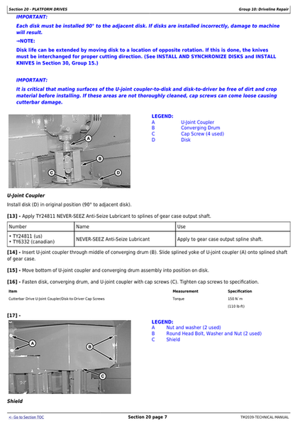 John Deere 995 Rotary Platform Service & Maintenance Technical Manual