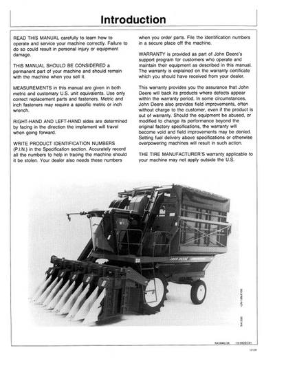 John Deere 9960 Cotton Picker Operating & Maintenance Manual