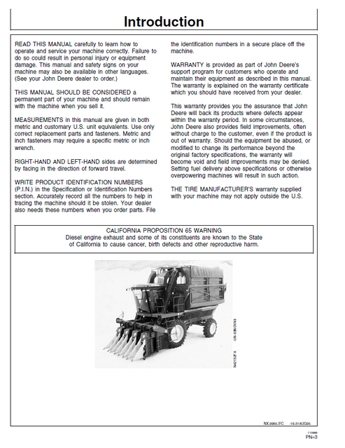John Deere 9965 Cotton Picker Operating & Maintenance Manual