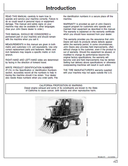 John Deere 9965 Cotton Picker Operating & Maintenance Manual