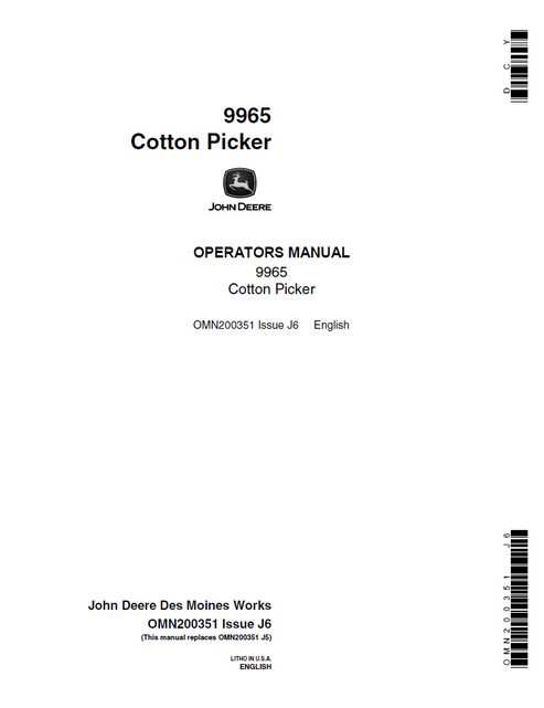 John Deere 9965 Cotton Picker Operator Manual OMN200351