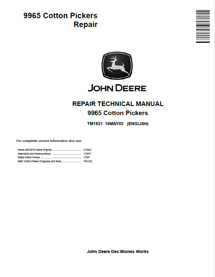 John Deere 9965 Cotton Pickers Repair Technical Manual TM1531 PDF