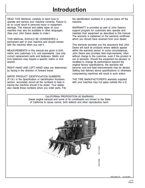 John Deere 9970 Cotton Picker Operating & Maintenance Manual