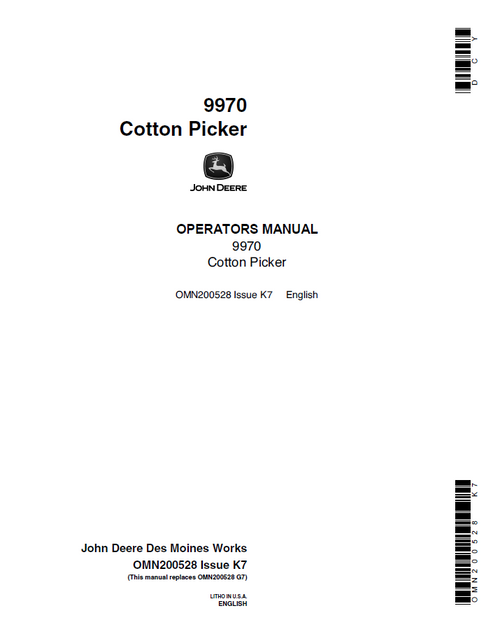 John Deere 9970 Cotton Picker Operator Manual OMN200258