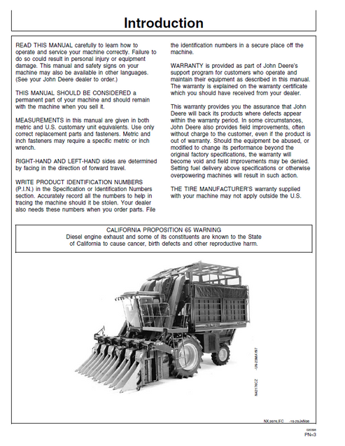 John Deere 9976 Cotton Picker Operating & Maintenance Manual