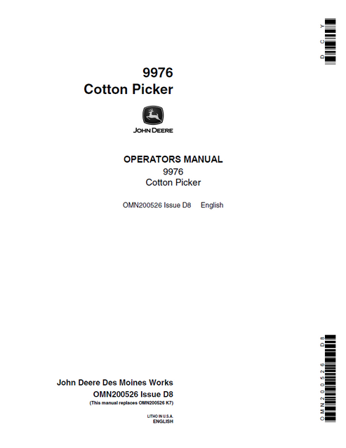 John Deere 9976 Cotton Picker Operator Manual OMN200526
