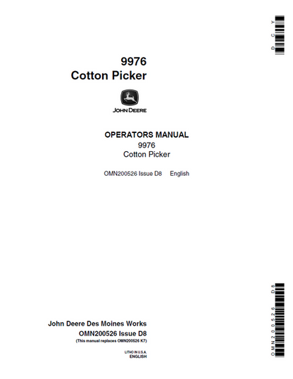 John Deere 9976 Cotton Picker Operator Manual OMN200526