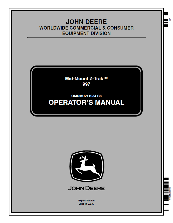 John Deere 997 Mid-Mount Z-Trak Operator Manual OMDMU211934 PDF 