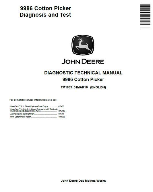 John  Deere 9986 Cotton Picker Diagnostic Technical Manual TM1899 PDF