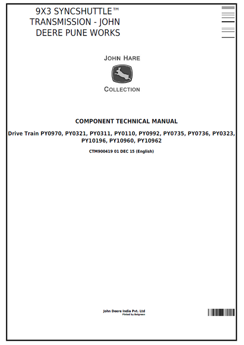 John Deere 9X3 SyncShuttle Transmission Component Technical Manual CTM900419