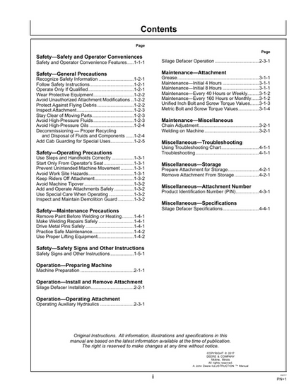 John Deere AD7 AD11 Silage Defacer Operator Manual PDF