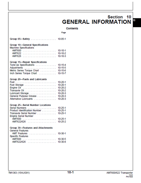 John Deere AMT600 AMT622 AMT626 Material Transporter Repair Manual TM1363