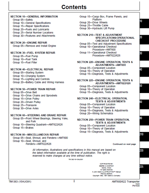 John Deere AMT600, AMT622 & AMT626 Transporter Service Manual TM1363