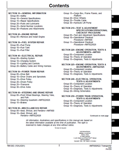 John Deere AMT600, AMT622 & AMT626 Transporter Service Manual TM1363