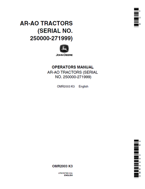 John Deere AR-AO Tractor Operator Manual OMR2003