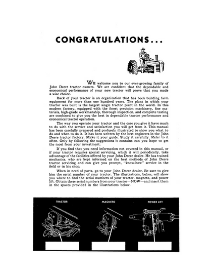 John Deere A Series Tractor Operating & Maintenance Manual