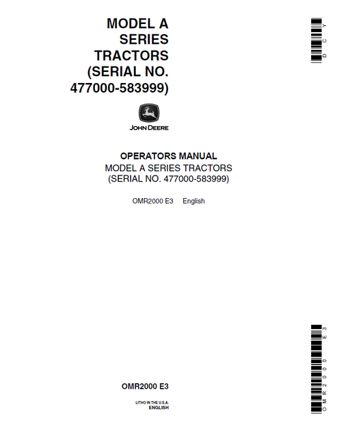 John Deere A Series Tractor Operator Manual OMR2000