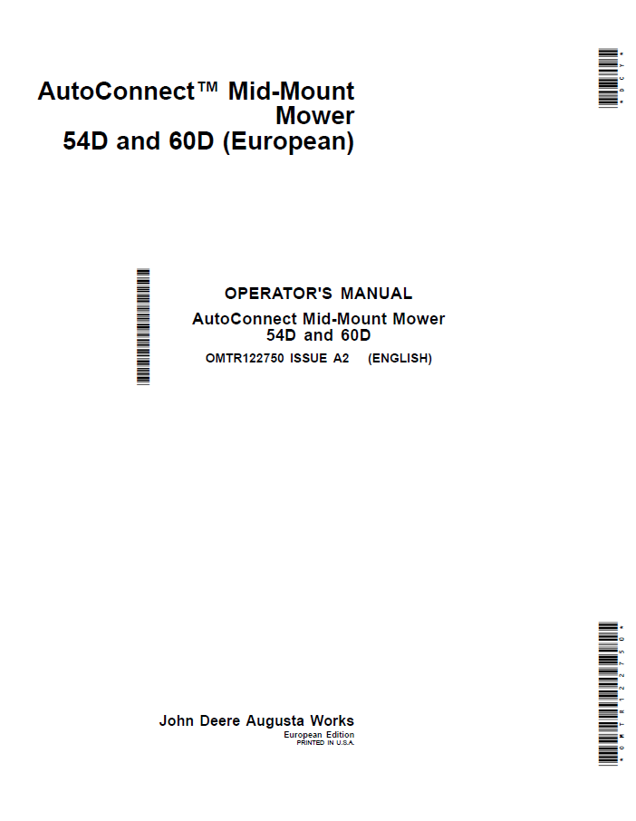 John Deere AutoConnect Mid-Mount Mower 54D and 60D Operator Manual OMTR122750 PDF