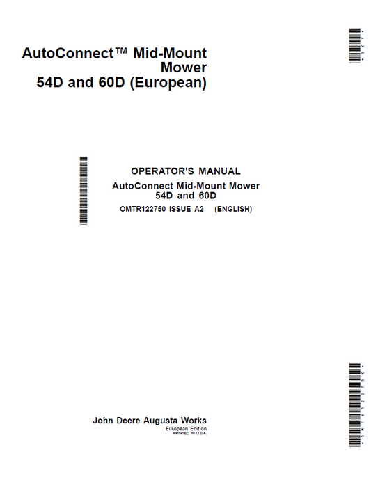 John Deere AutoConnect Mid-Mount Mower 54D and 60D Operator Manual OMTR122750 PDF