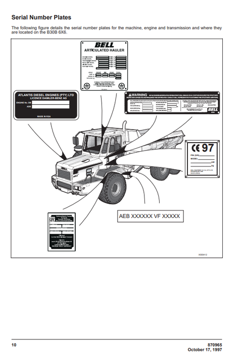 John Deere B30B 6X6 Articulated Dump Truck Manual OMT870968