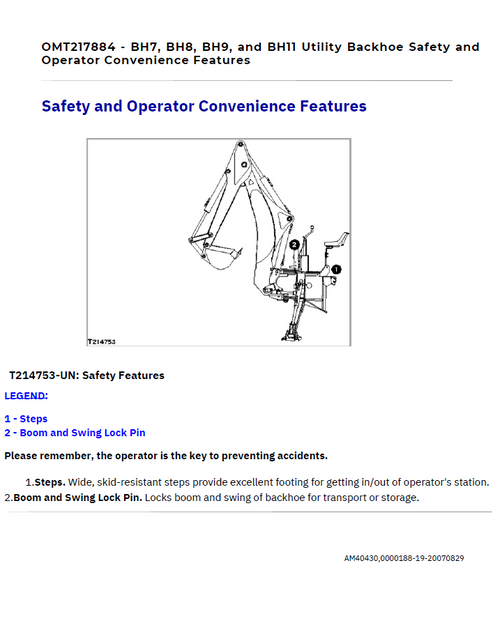 John Deere BH7-BH11 Utility Backhoe Operator Manual OMT217884
