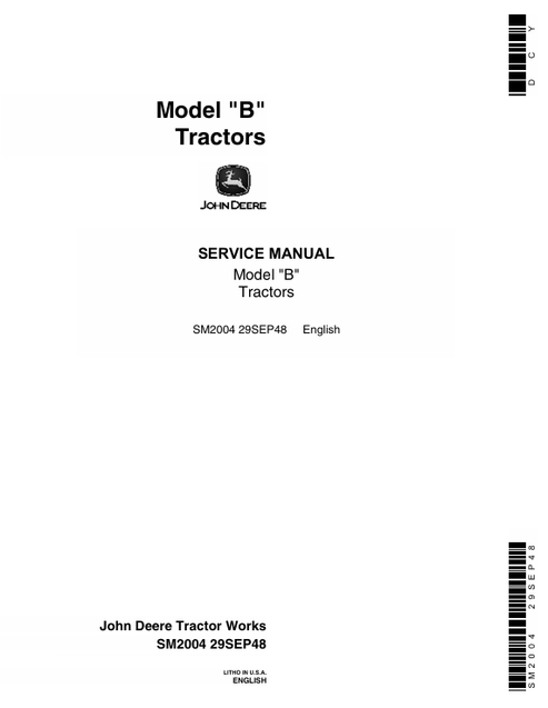John Deere B Tractor Service Manual SM2004 PDF