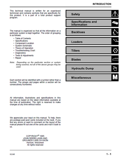 John Deere Backhoe & Loader Attachments Service Technical Manual PDF
