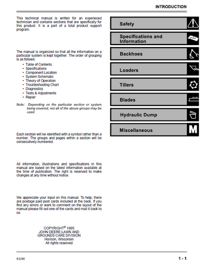 John Deere Backhoe & Loader Attachments Service Technical Manual PDF