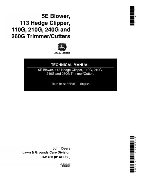 John Deere Blower Hedge Clipper Trimmer Technical Manual TM1430 PDF
