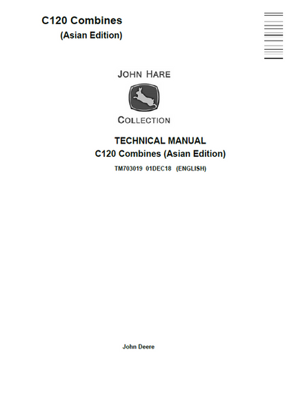 John Deere C120 Combine Technical Manual TM703019 PDF