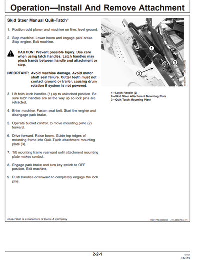 John Deere CP12B Cold Planer Operating Manual OMT212946 PDF