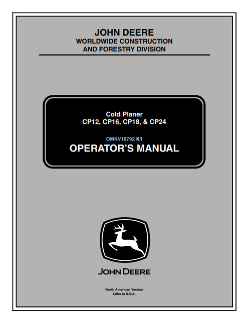 John Deere CP12 CP16 CP18 CP24 Cold Planer Operator Manual