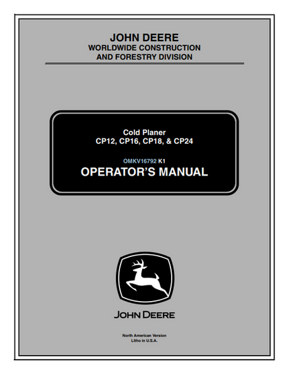 John Deere CP12 CP16 CP18 CP24 Cold Planer Operator Manual
