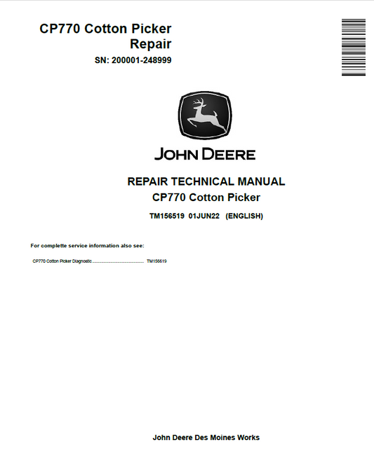 John Deere CP770 Cotton Picker Repair Technical Manual TM156519 PDF