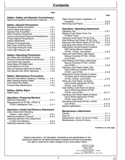 John Deere CP Series Cold Planer Operation Manual PDF