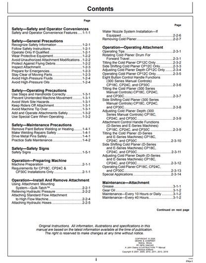 John Deere CP Series Cold Planer Operation Manual PDF
