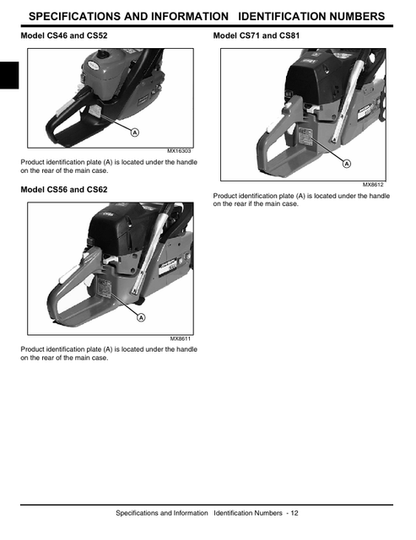 John Deere CS36–CS81 Chainsaw Technical Service & Repair Manual
