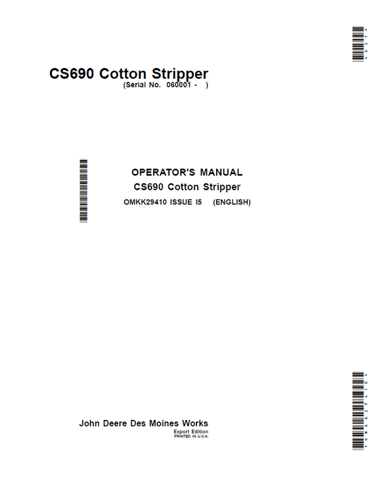 John Deere CS690 Cotton Stripper Operator Manual OMKK29410 PDF 