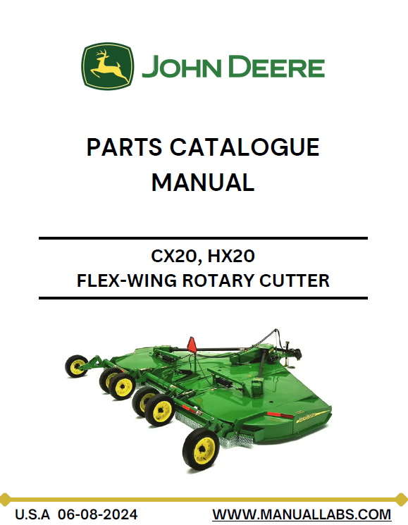 John Deere CX20, HX20 Flex-Wing Rotary Cutter Parts Catalog Manual PC2877 PDF