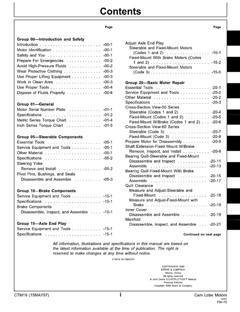John Deere Cam Lobe Motor Technical Manual CTM19