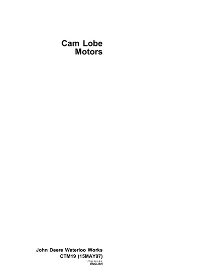 John Deere Cam Lobe Motor Technical Service Repair Manual CTM19