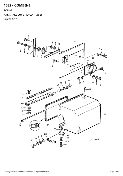 John Deere Combine 1032 1042 1052 Parts Identification Manual PC4197