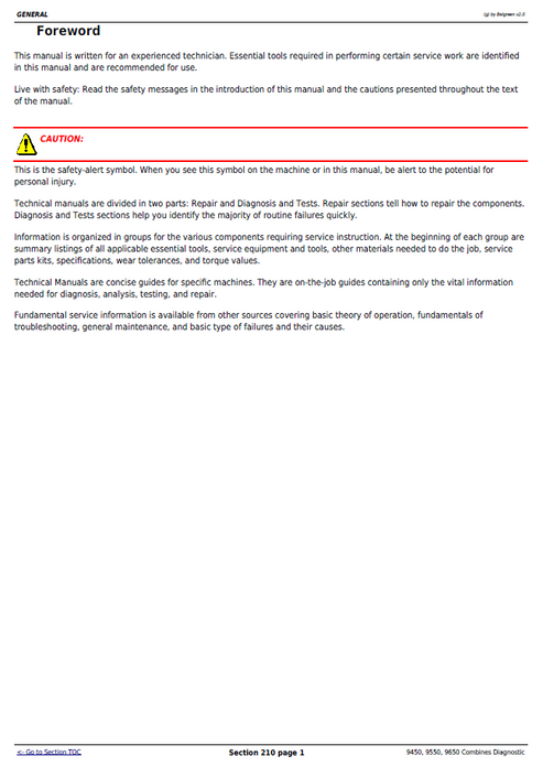 John Deere Combine Diagnosis & Test Manual TM2002 PDF
