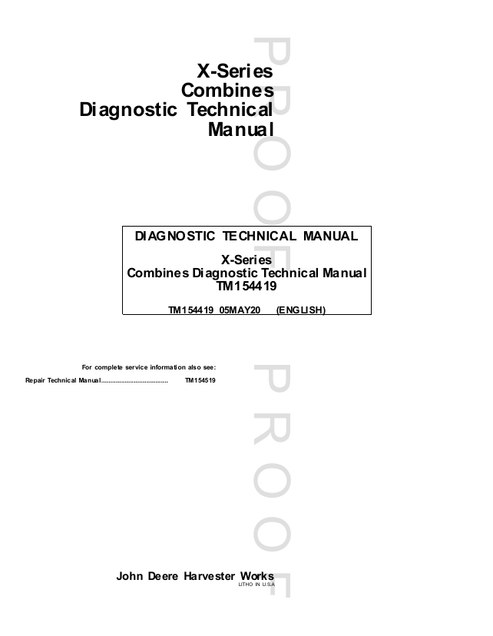 John Deere Combine X Series Technical Manual TM154419