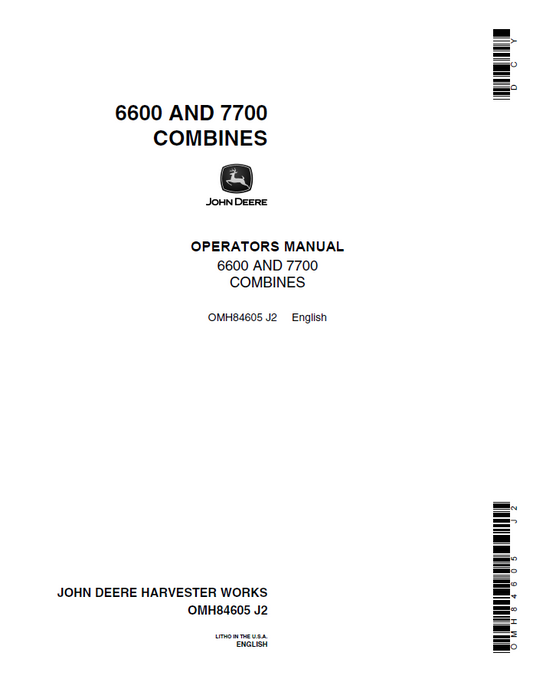 John Deere Combines 6600 AND 7700 Operator Manual OMH84605 PDF 