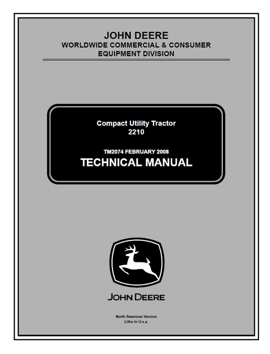 John Deere Compact Utility Tractor 2210 Technical  Manual TM2074 PDF