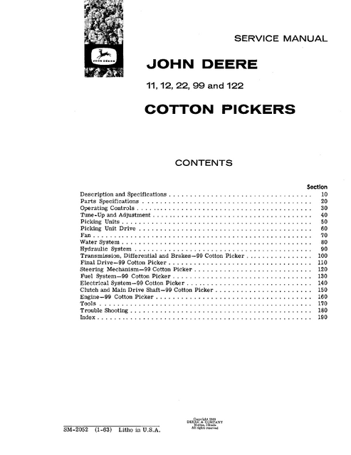 John Deere Cotton Picker 11-122 Repair & Maintenance Manual PDF