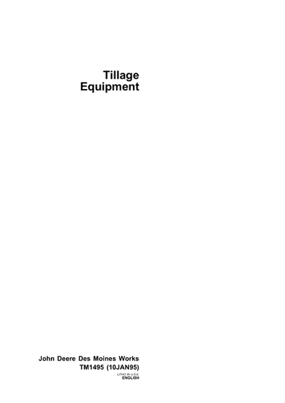 John Deere Cultivator Plow Ripper & Tillage Technical Manual TM1495